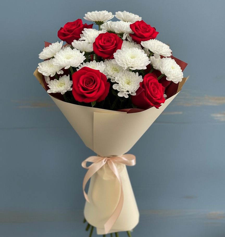 Букет цветов из: Розы и Хризантемы в Викулово