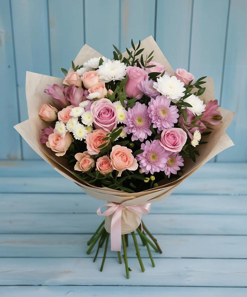 Букет цветов из: Хризантемы, Розы и Альстромерии в Викулово