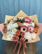 Букет цветов из:  Розы, Герберы и Хризантемы в Викулово