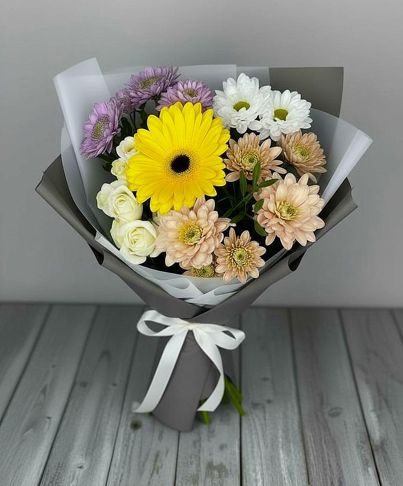 Букет цветов из: Розы, Герберы и Хризантемы в Викулово