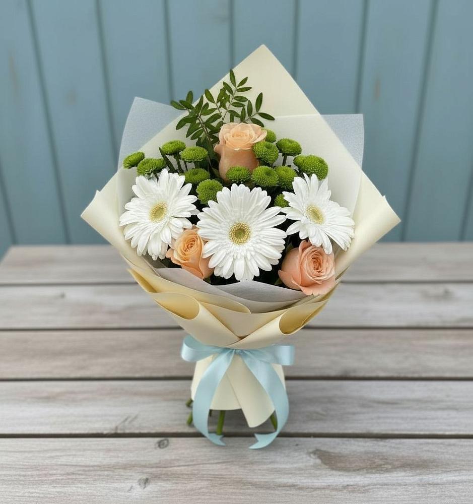 Букет цветов из: Герберы, Розы и Хризантемы в Викулово