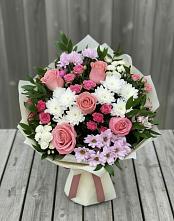 Букет цветов из:  Альстромерии, Гвоздики, Розы и Хризантемы в Викулово