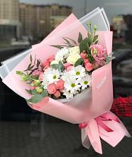 Букет цветов из:  Розы, Лизиантусы и Хризантемы в Викулово