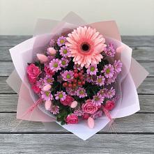 Букет цветов из:  Розы, Герберы и Хризантемы в Викулово