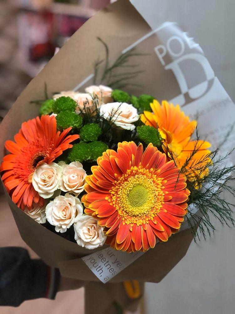 Букет цветов из: Герберы, Хризантемы и Розы в Викулово