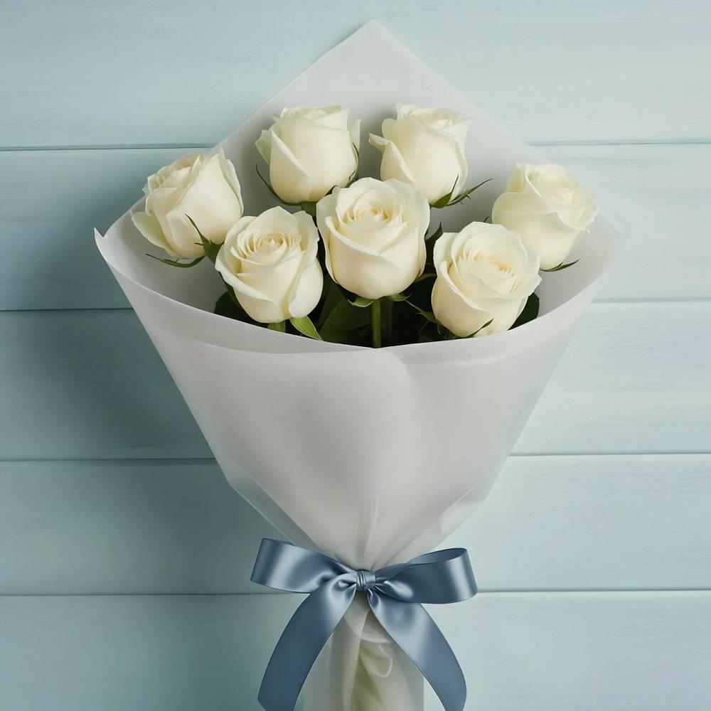 Букет 7 Белых роз Эдлесс Лав в Викулово